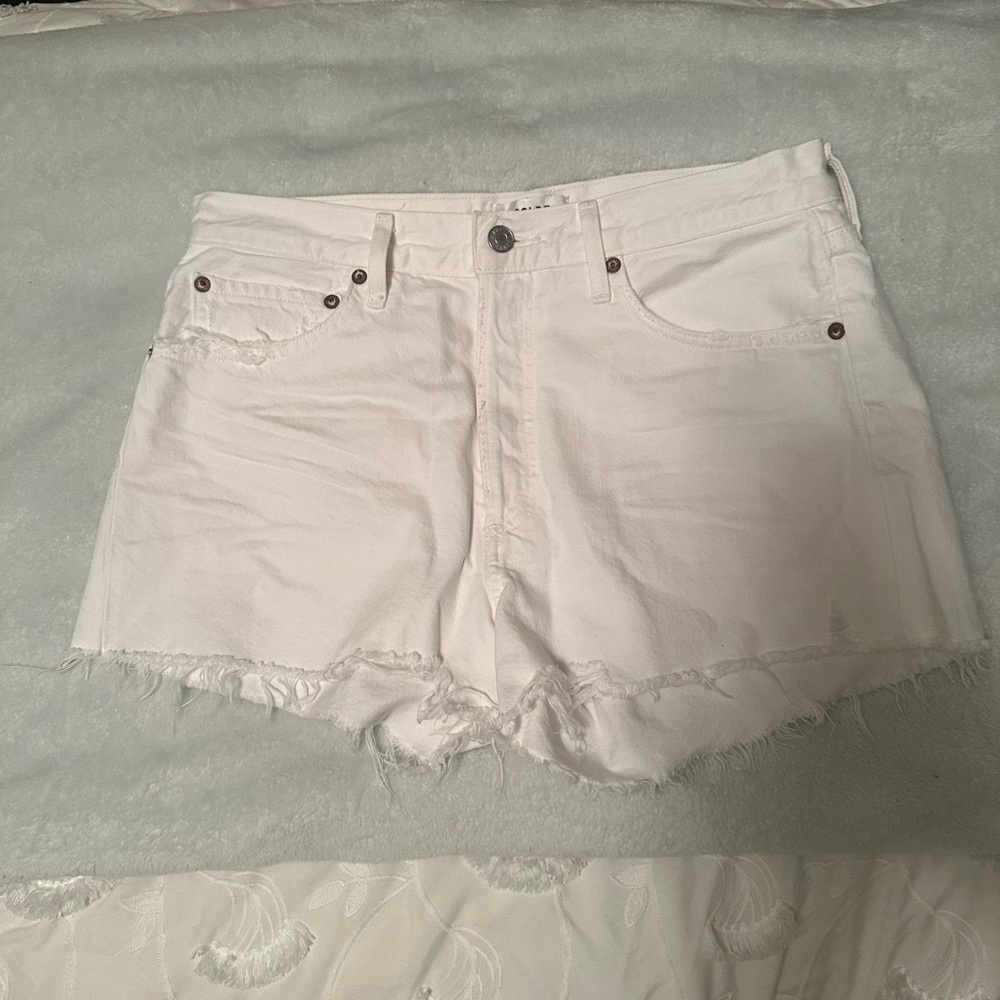 Agolde White Frayed Hem Jean Shorts